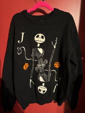 Women’s Knit Black Jack Skellington Graphic Sweater - Halloween Pullover